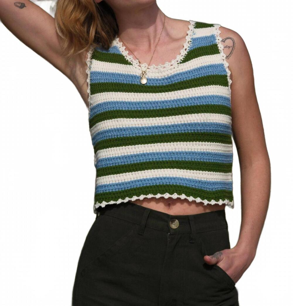 NEW MOLLUSK crochet beach tank top in blue green stripe